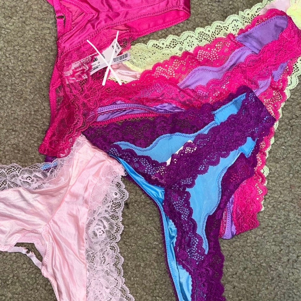 1pcs My Victoria’s Secret Satin High-Leg Lace Trim Thong M